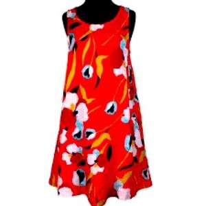 Sigrid Olsen Red with flowers linen dress like new